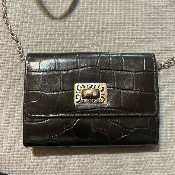 BRIGHTON CROC WALLET CROSSBODY BLACK - Picture 3 of 16